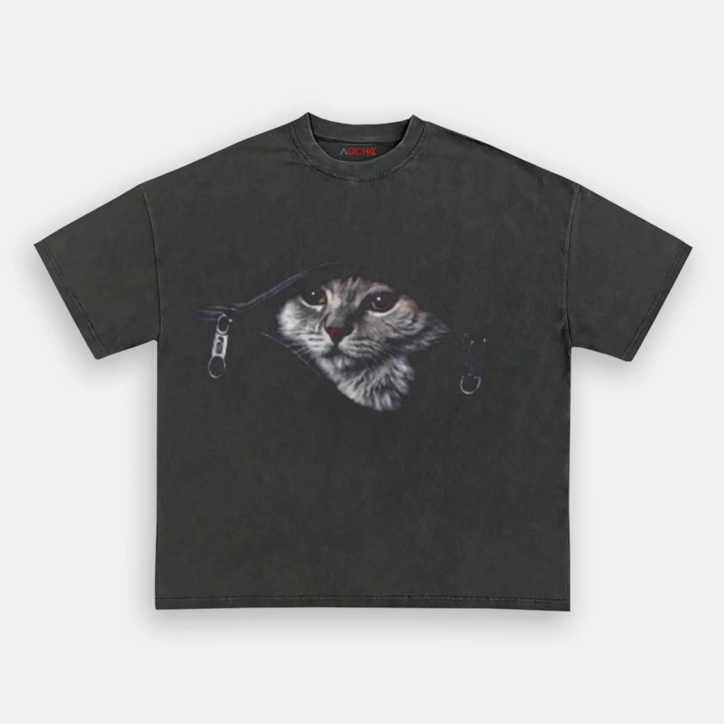 AQCHIC CAT IN THE POCKET Unisex Graphic Heavyweight Cotton Shirt