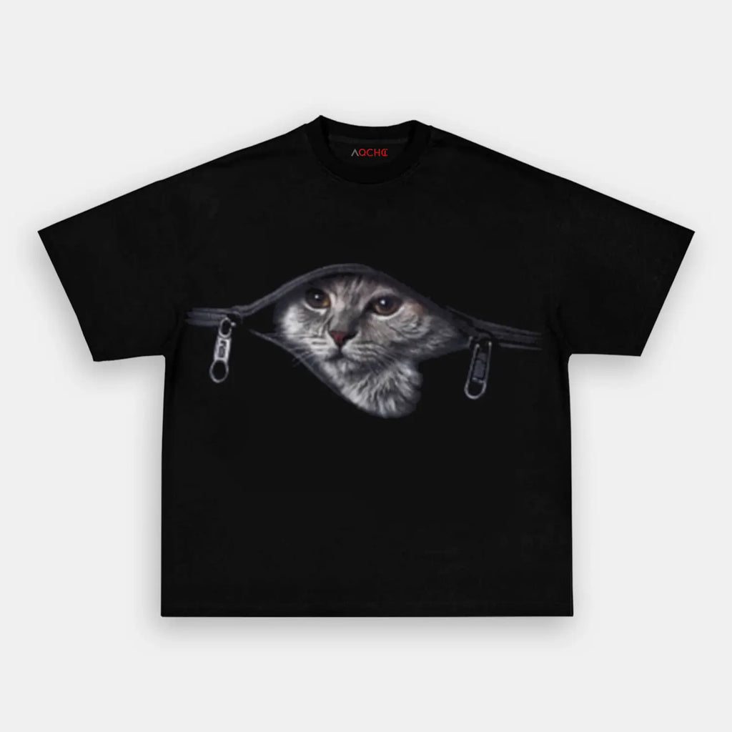 AQCHIC CAT IN THE POCKET Unisex Graphic Heavyweight Cotton Shirt