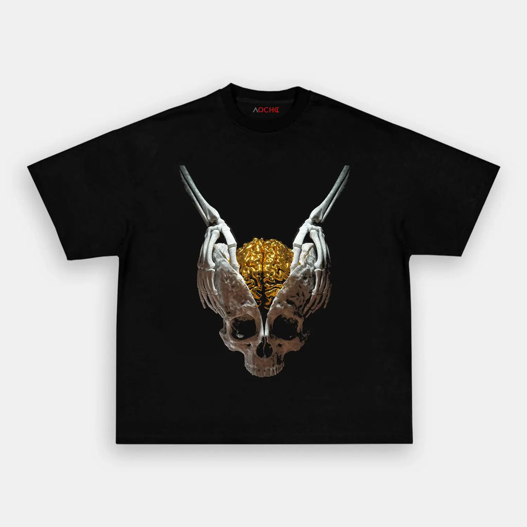 AQCHIC Gold Skeleton Brain Unisex Graphic Heavyweight Cotton Shirt