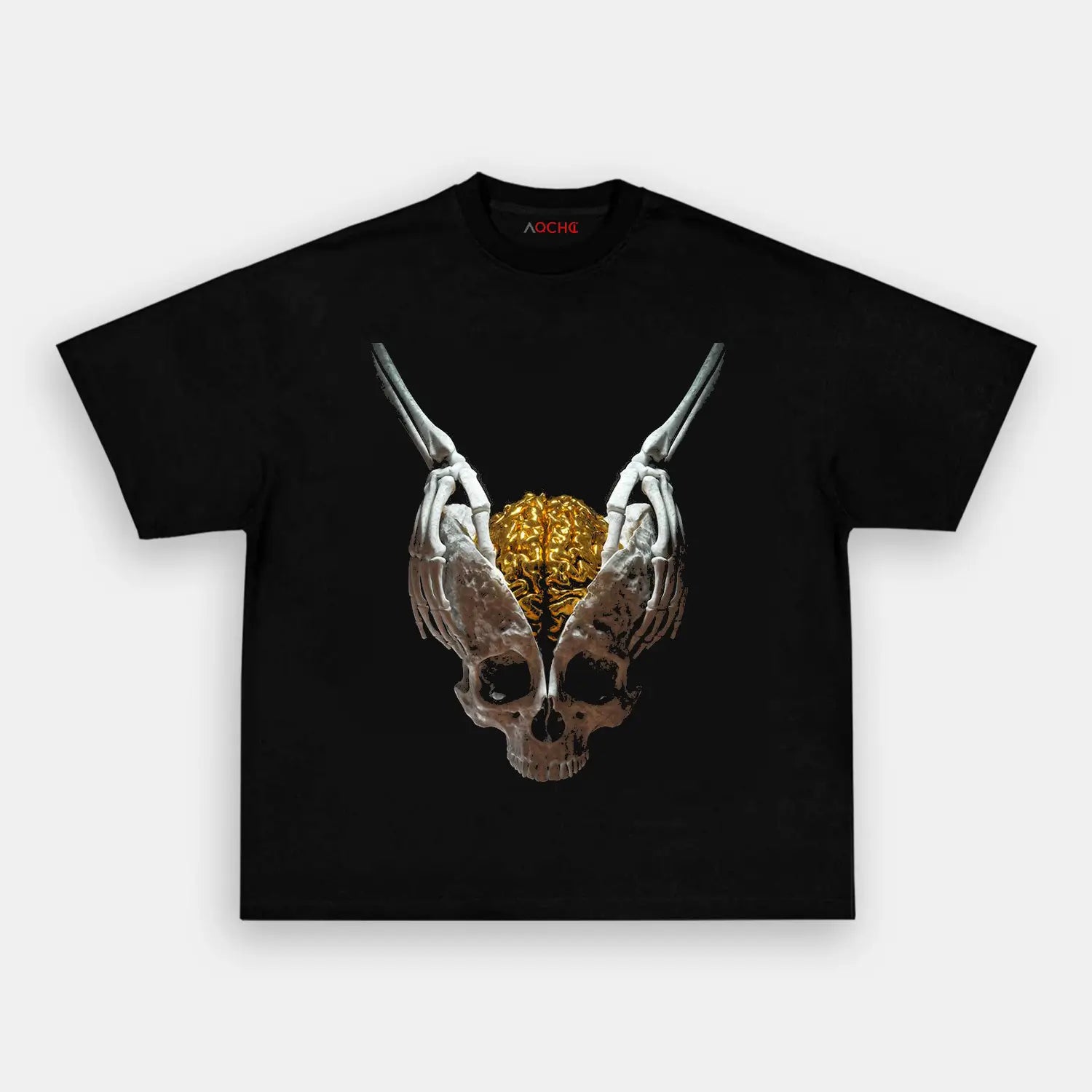 AQCHIC Gold Skeleton Brain Unisex Graphic Heavyweight Cotton Shirt