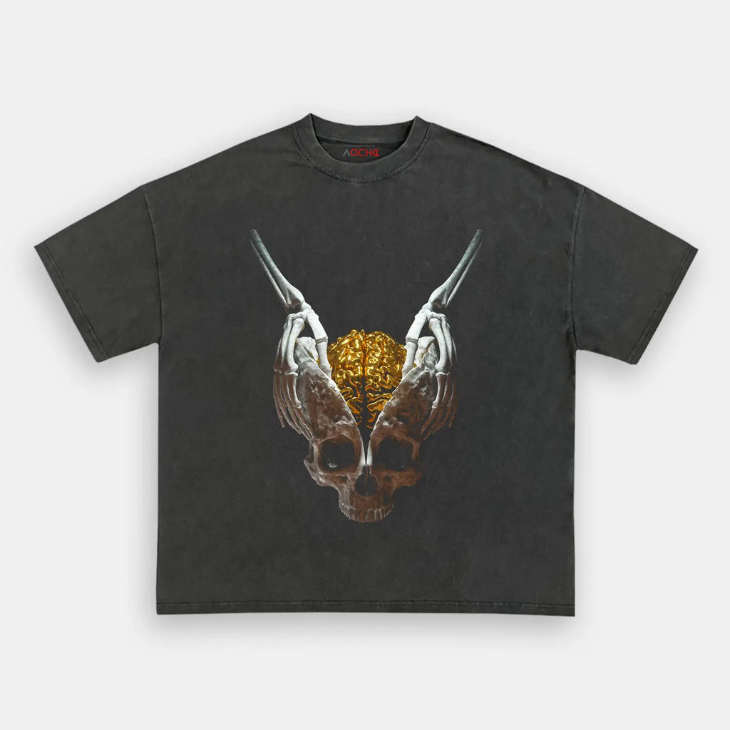 AQCHIC Gold Skeleton Brain Unisex Graphic Heavyweight Cotton Shirt