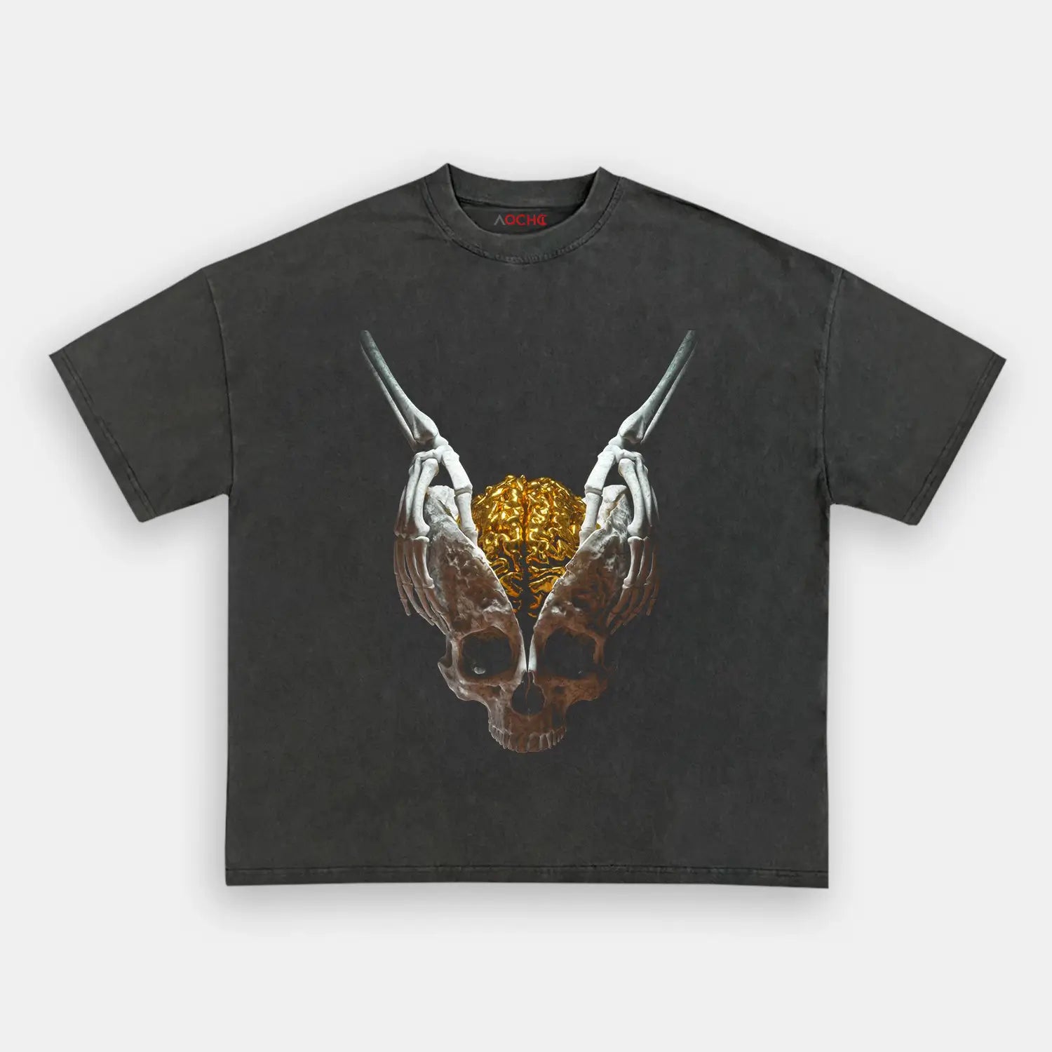 AQCHIC Gold Skeleton Brain Unisex Graphic Heavyweight Cotton Shirt