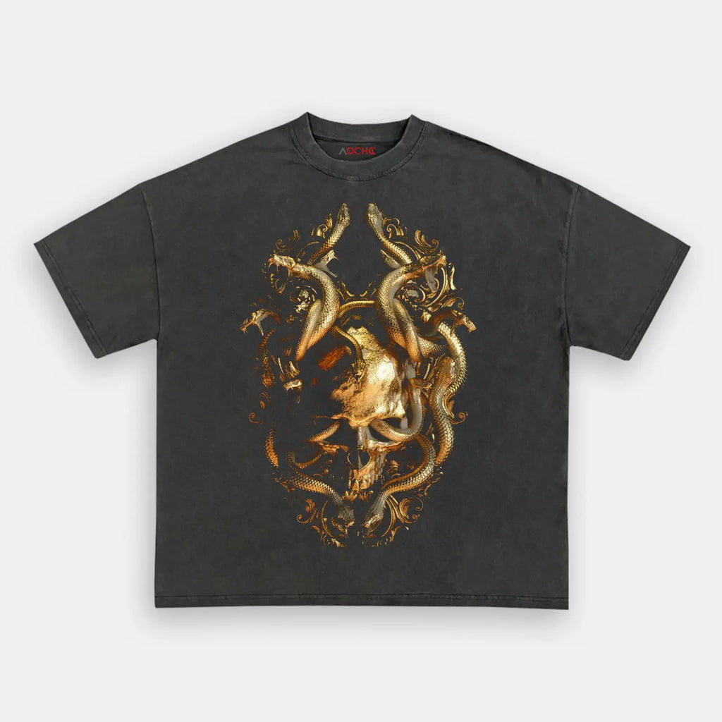 AQCHIC Gold Skeleton Tee4 Unisex Graphic Heavyweight Cotton Shirt