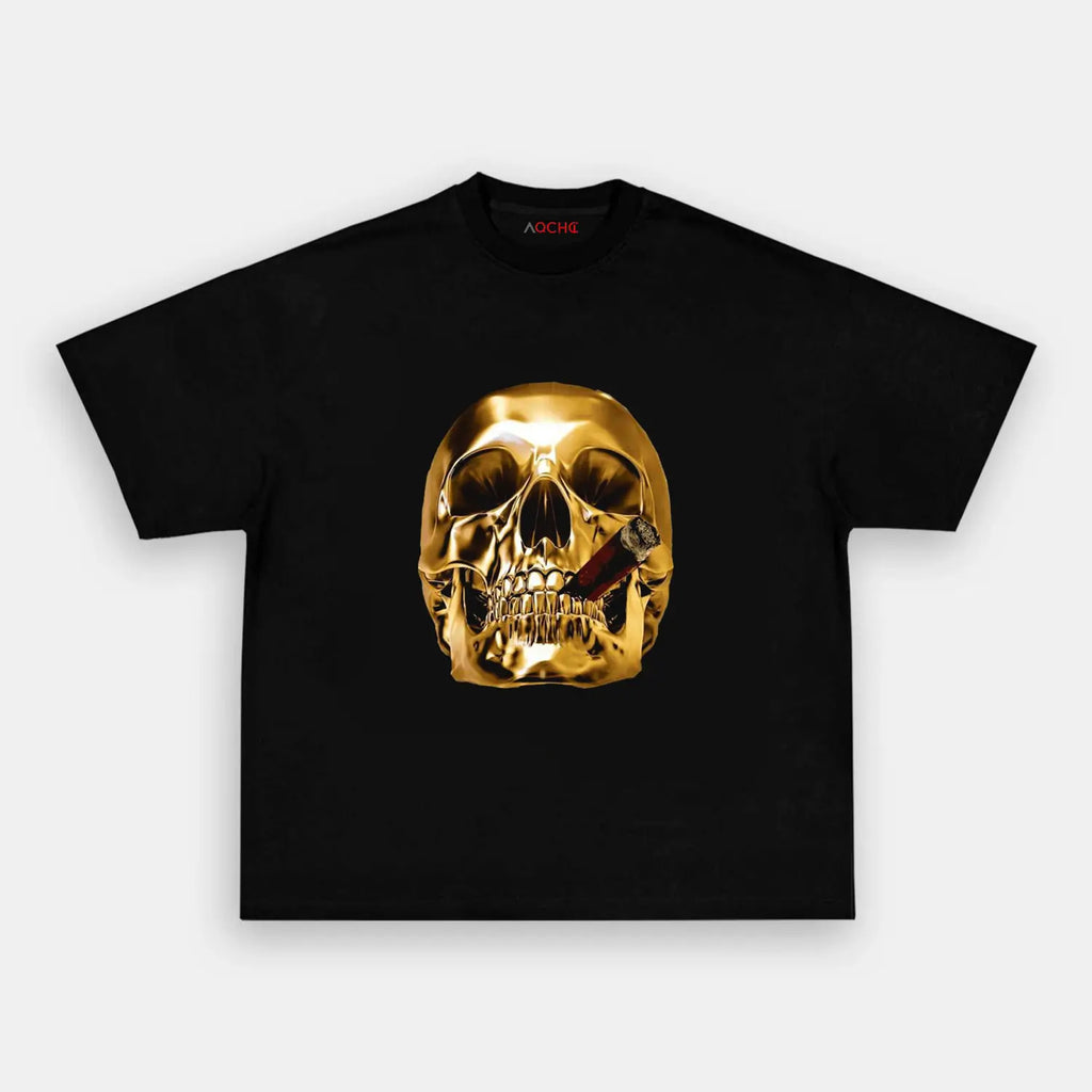 AQCHIC Gold Skeleton Unisex Graphic Heavyweight Cotton Shirt