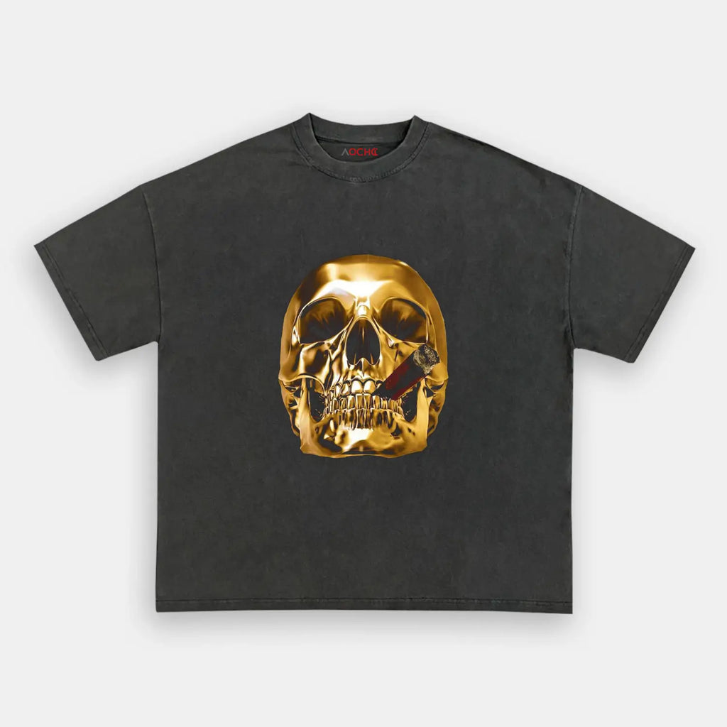AQCHIC Gold Skeleton Unisex Graphic Heavyweight Cotton Shirt