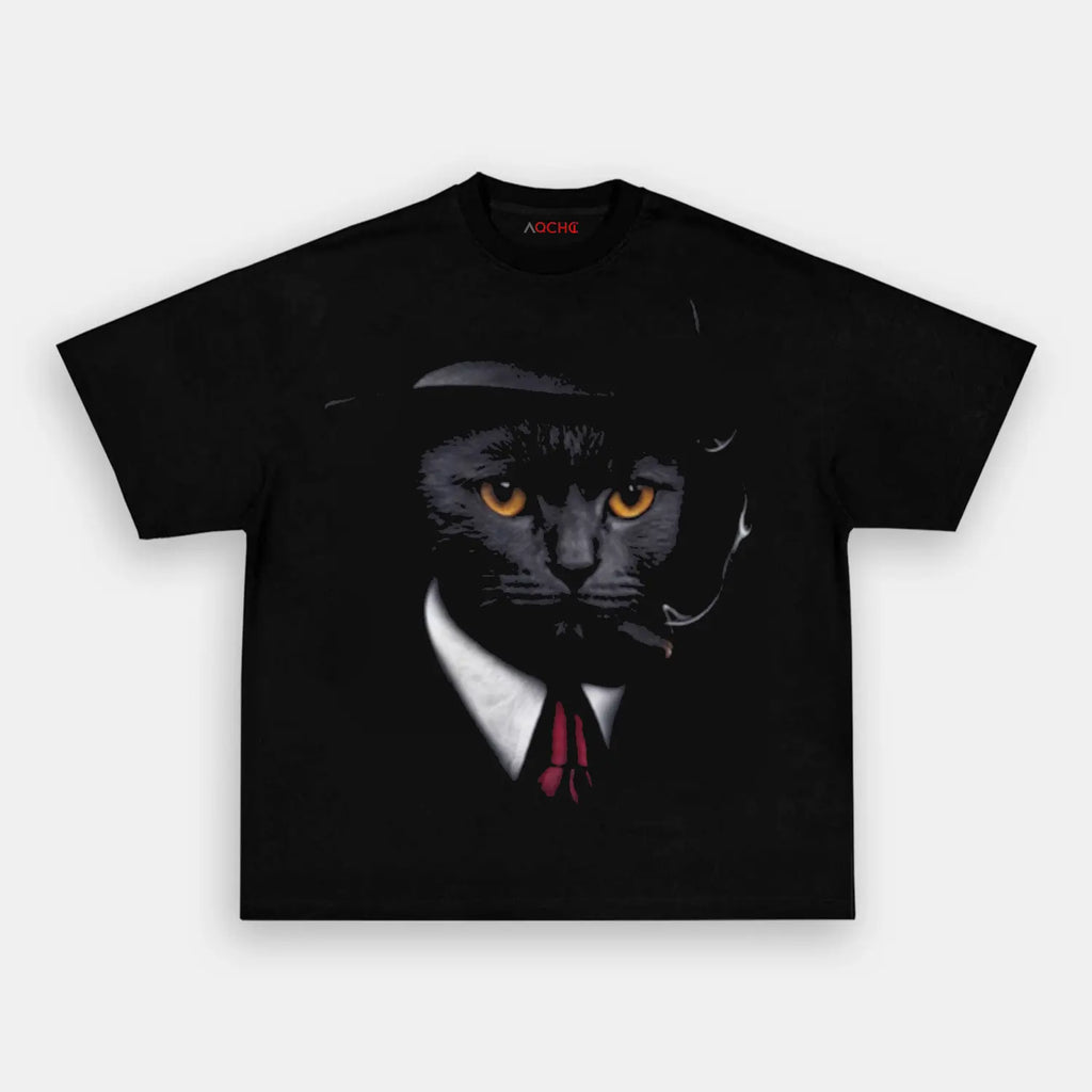 AQCHIC Godfather Cat Unisex Graphic Heavyweight Cotton Shirt