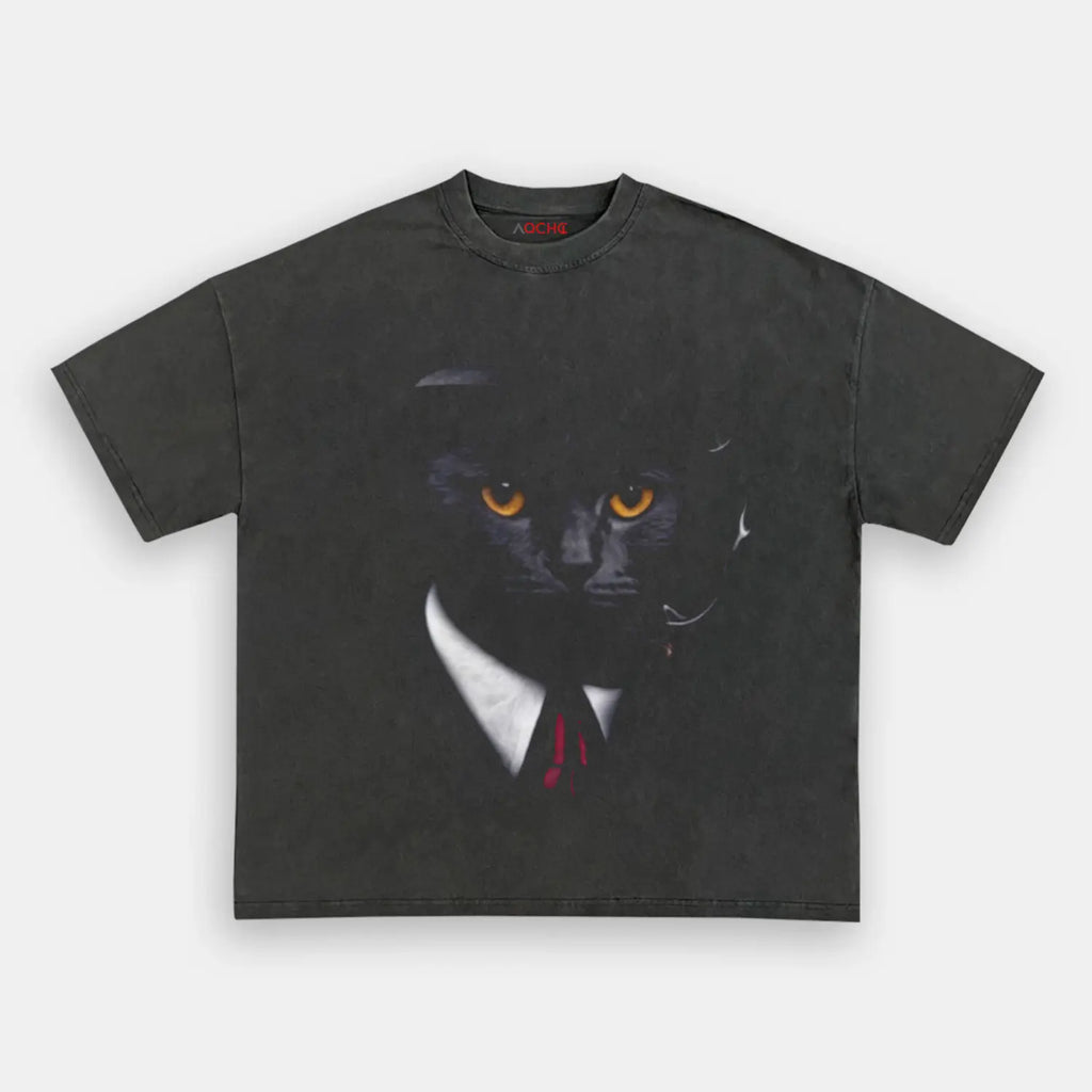 AQCHIC Godfather Cat Unisex Graphic Heavyweight Cotton Shirt