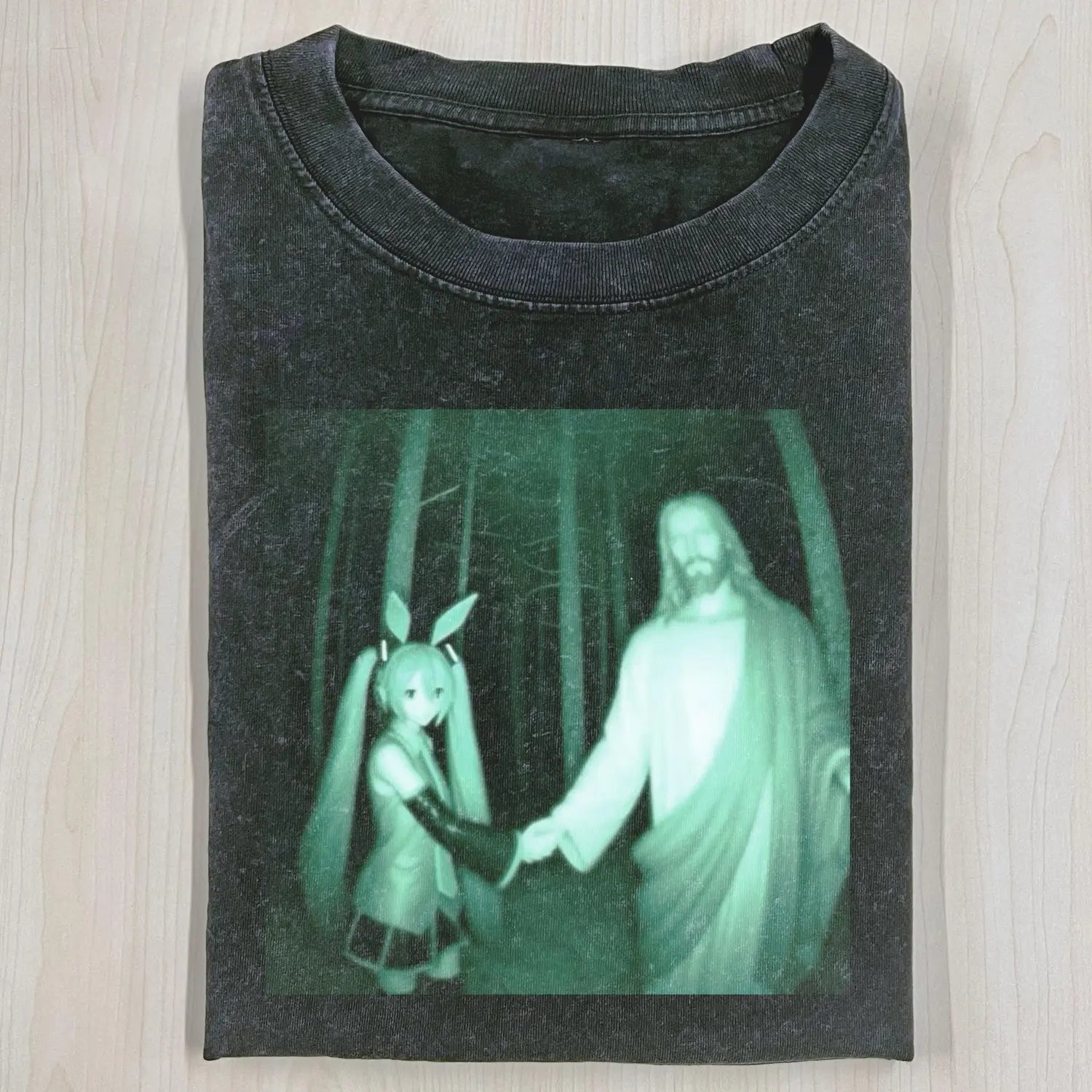 AQCHIC HATSUNE MIKU & JESUS Unisex Graphic Heavyweight Cotton Shirt