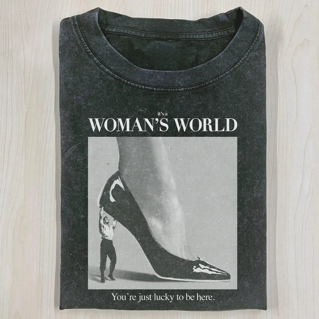 AQCHIC It's A Woman's World Unisex Graphic Heavyweight Cotton Shirt