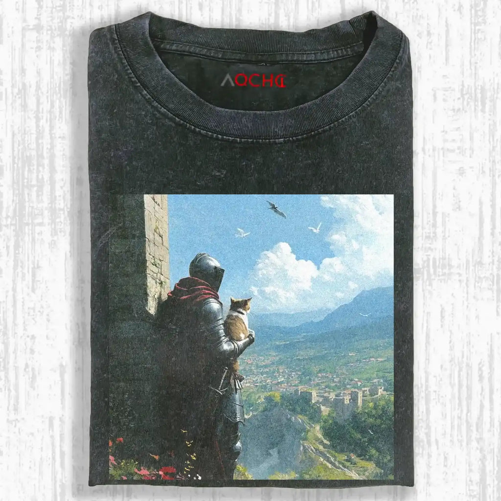 AQCHIC Knight and Cat 2.0 Unisex Graphic Heavyweight Cotton Shirt