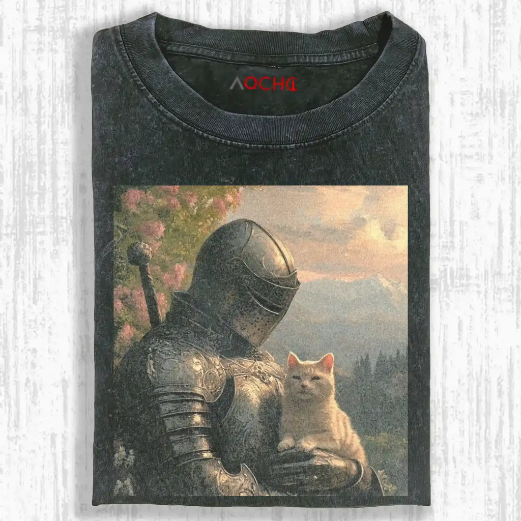 AQCHIC KNIGHT AND CAT Unisex Graphic Heavyweight Cotton Shirt