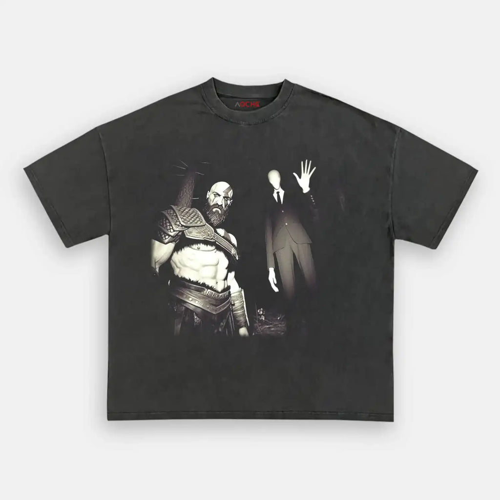 AQCHIC Kratos & Slender Man Unisex Graphic Heavyweight Cotton Shirt