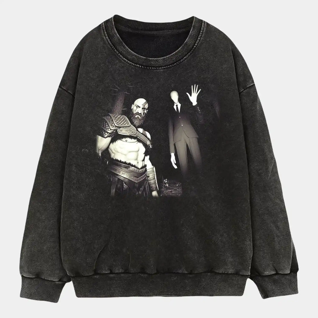 AQCHIC Kratos & Slender Man Unisex Graphic Heavyweight Cotton Shirt