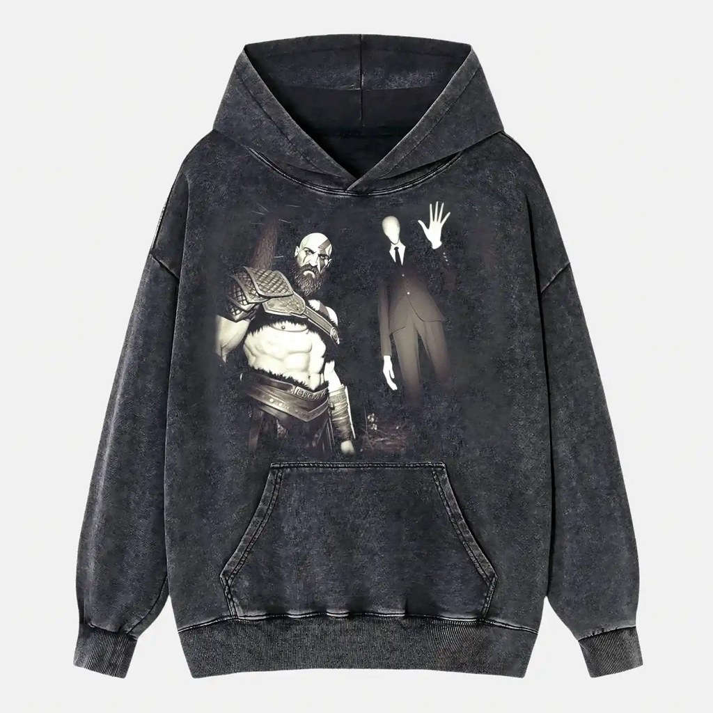 AQCHIC Kratos & Slender Man Unisex Graphic Heavyweight Cotton Shirt