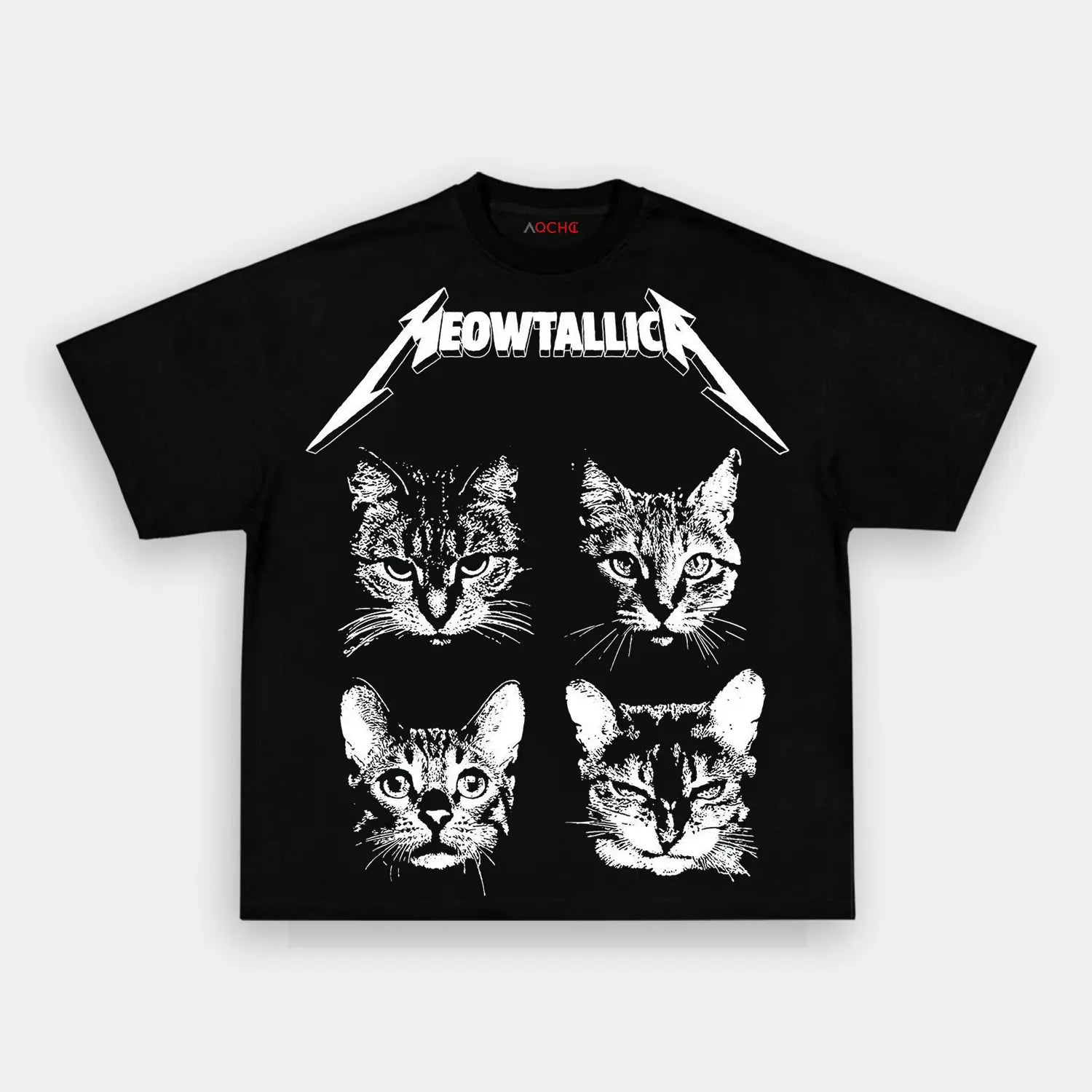 AQCHIC METAPHIZICA FOUR CAT HEAD Unisex Graphic Heavyweight Cotton Shirt