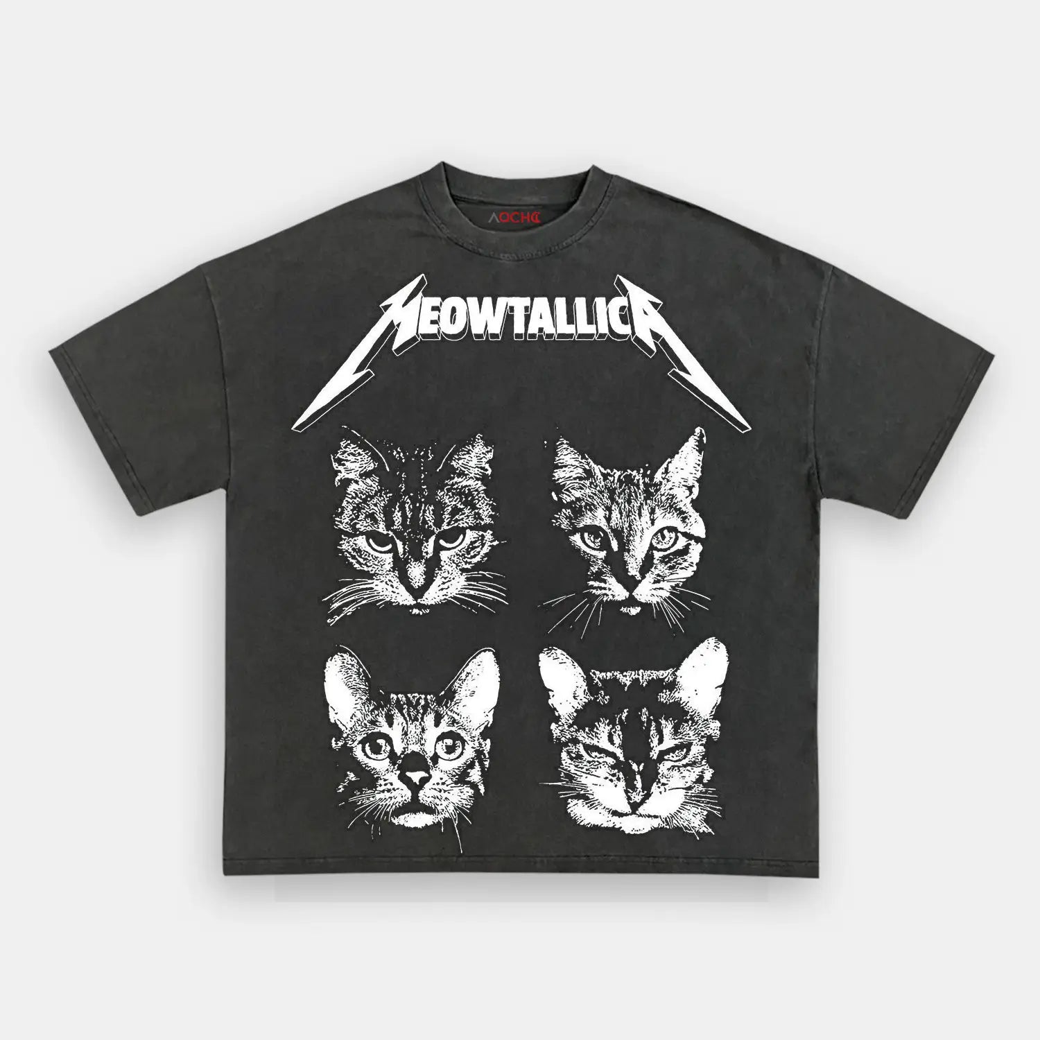 AQCHIC METAPHIZICA FOUR CAT HEAD Unisex Graphic Heavyweight Cotton Shirt