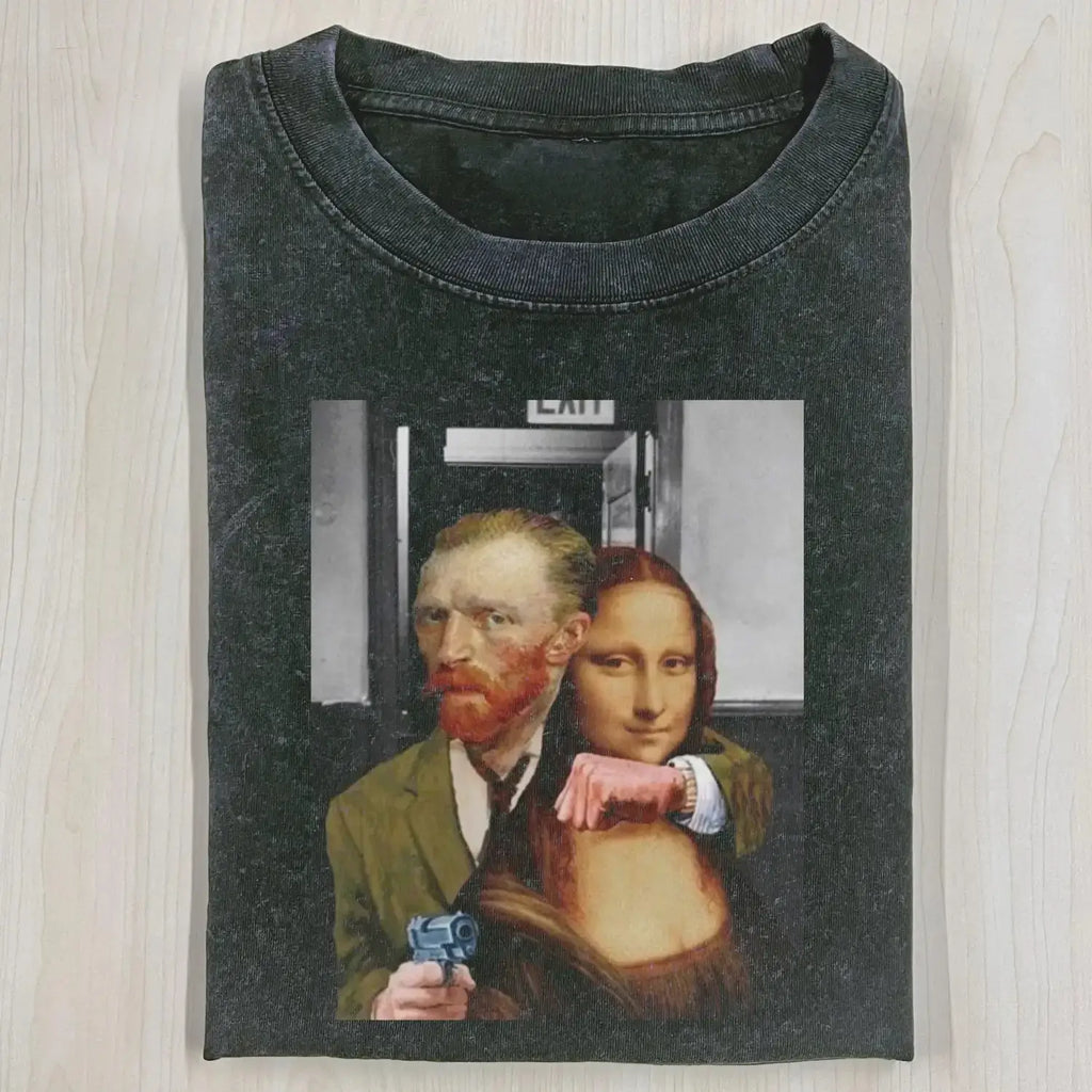 AQCHIC Mona Lisa Van Gogh Hostage Unisex Graphic Heavyweight Cotton Shirt