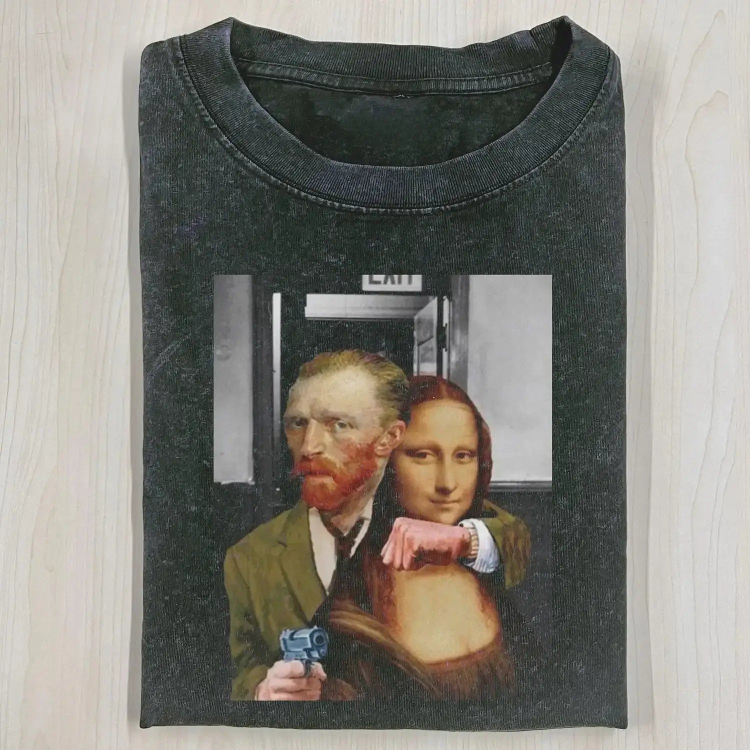 AQCHIC Mona Lisa Van Gogh Hostage Unisex Graphic Heavyweight Cotton Shirt