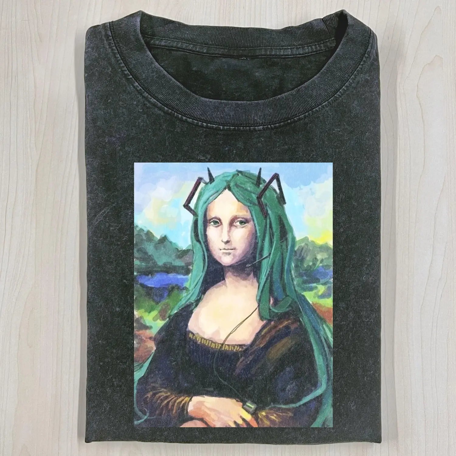 AQCHIC Mona Lisa & Hatsune Miku Unisex Graphic Heavyweight Cotton Shirt