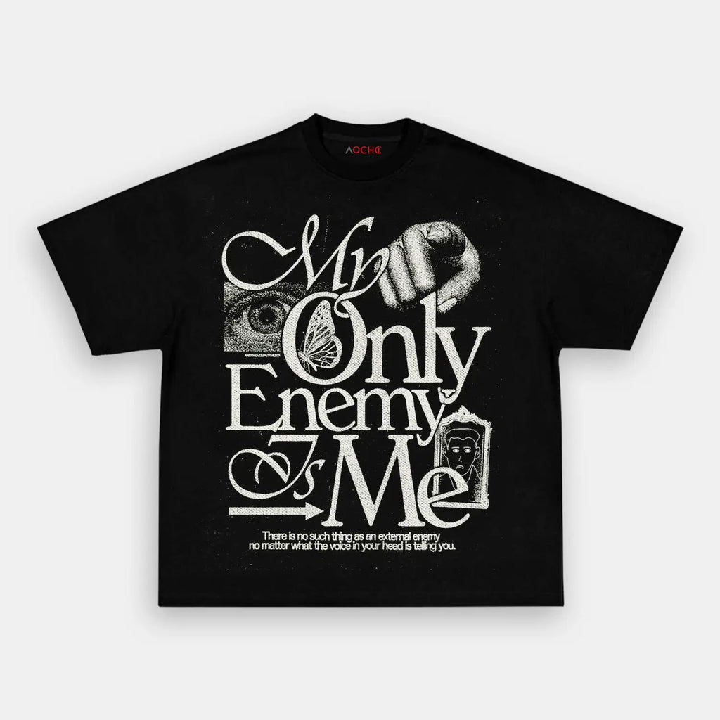 AQCHIC My Only Enemy Me Unisex Graphic Heavyweight Cotton Shirt