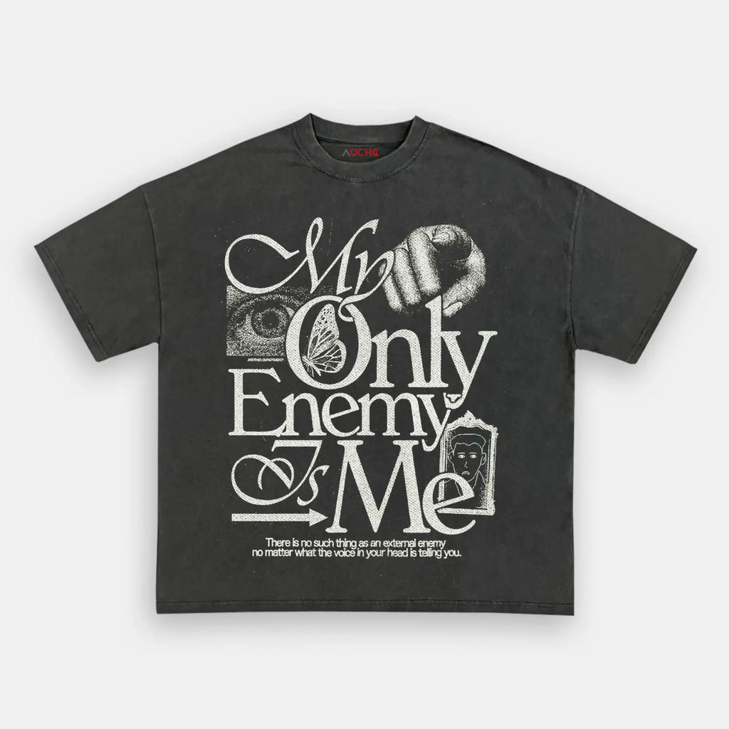AQCHIC My Only Enemy Me Unisex Graphic Heavyweight Cotton Shirt