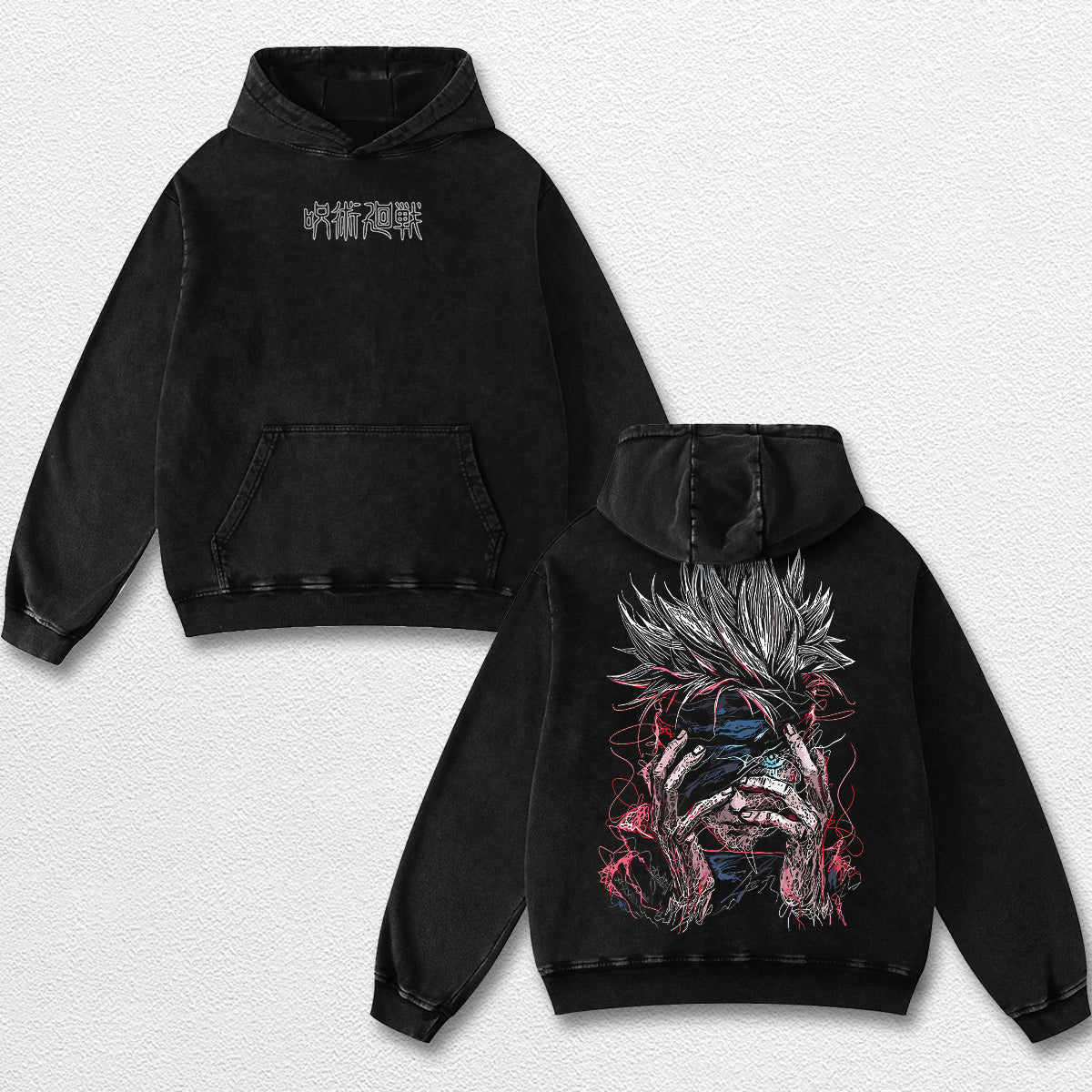 Retro Satoru Gojo - Jujutsu Kaisen Oversize Lightweight Acid Washed Hoodie Sweatshirt Tee, Anime Graphic  – image 2