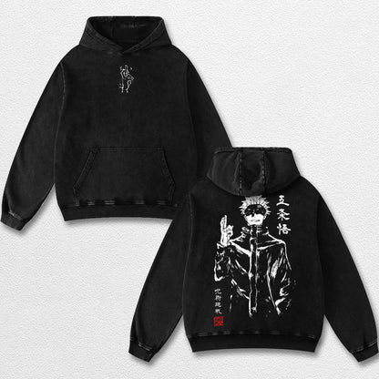 Retro Sumi E Gojo Satoru - Jujutsu Kaisen Oversize Lightweight Acid Washed Hoodie Sweatshirt Tee, Anime G – image 2