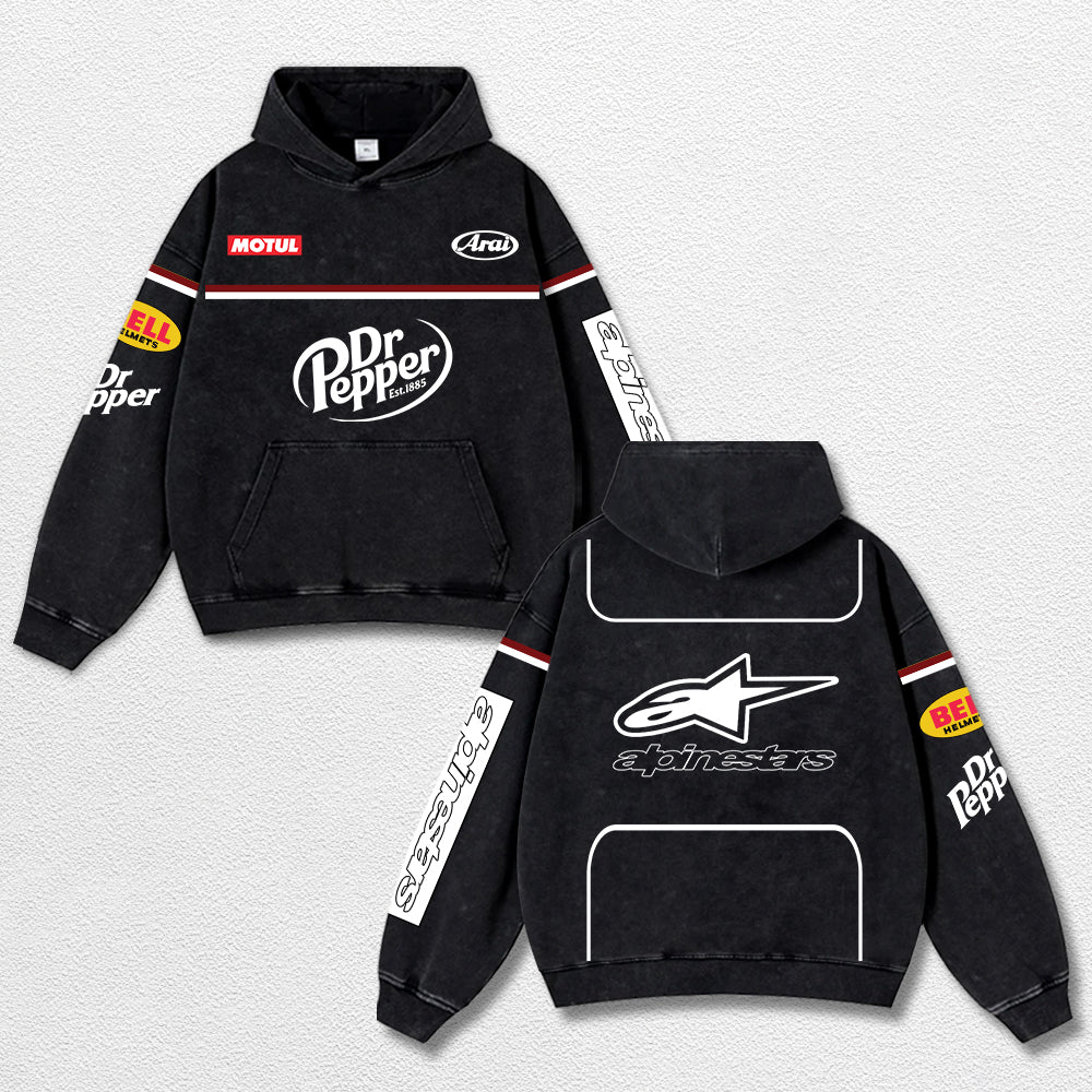 Retro Alpinestars Dr Pepper Racing Washed Hoodie MotoGP World Champion Enthusiast Apparel Streetwear Raci – image 1