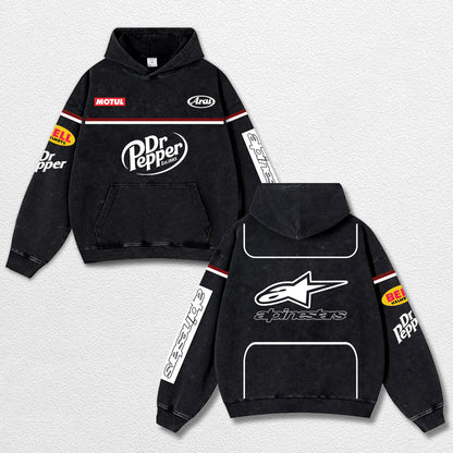 Retro Alpinestars Dr Pepper Racing Washed Hoodie MotoGP World Champion Enthusiast Apparel Streetwear Raci – image 1