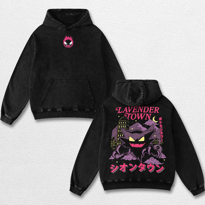 Retro Lavender Town - Pokemon Oversize Lightweight Acid Washed Hoodie Sweatshirt Tee, Anime Graphic Desig – image 2