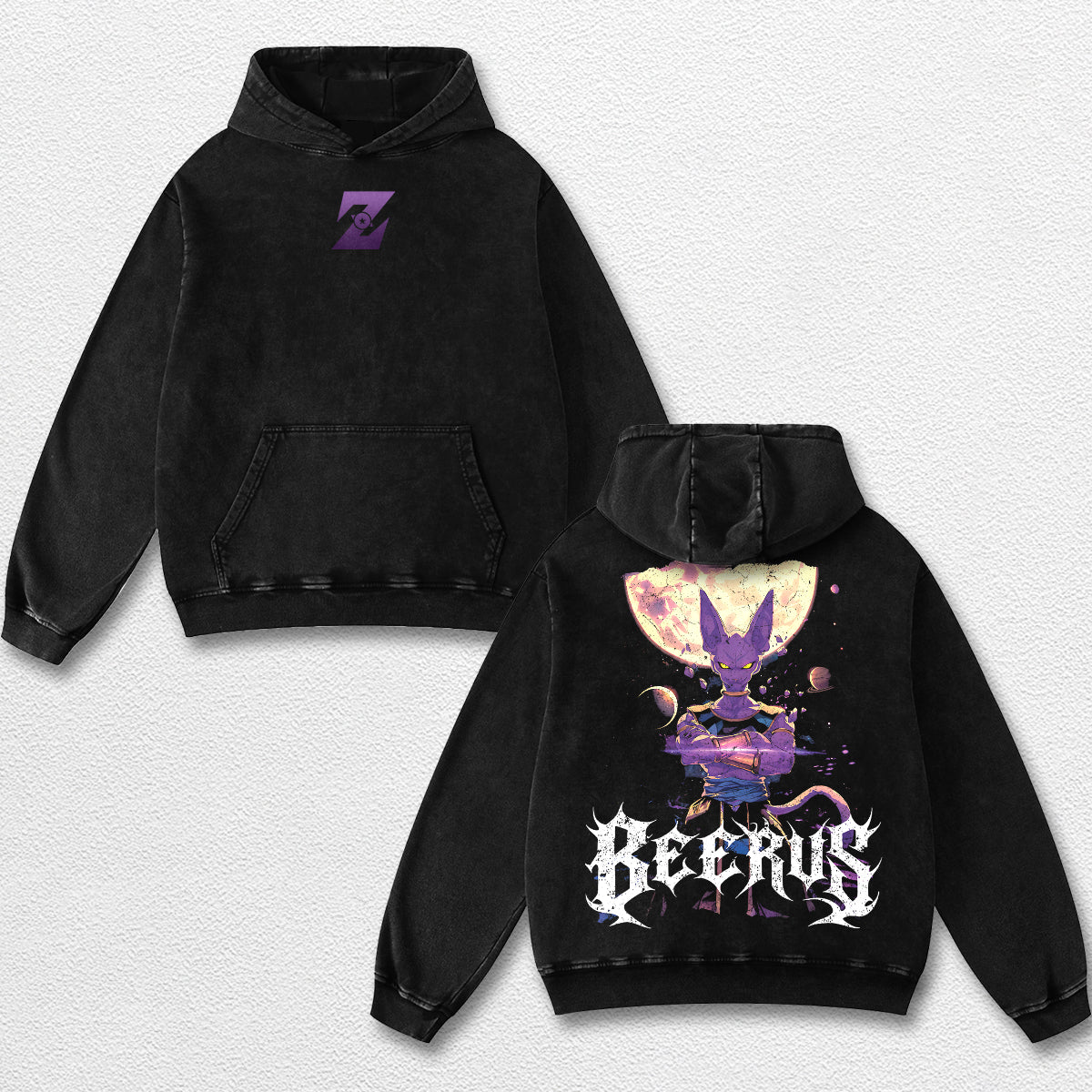 Retro Beerus - Dragon Ball Z Oversize Lightweight Acid Washed Hoodie Sweatshirt Tee, Anime Graphic Design – image 2