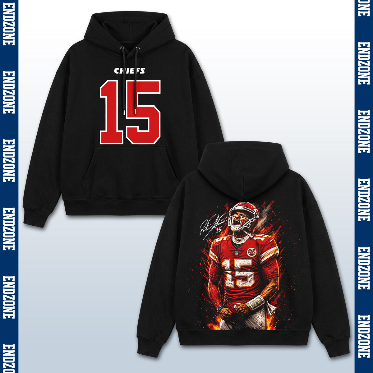 Patrick Mahomes Kansas City Chiefs #15 Fire Art Portrait Vintage Graphic Hoodie Sweatshirt T-Sh – Black