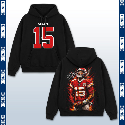 Patrick Mahomes Kansas City Chiefs #15 Fire Art Portrait Vintage Graphic Hoodie Sweatshirt T-Sh – Black