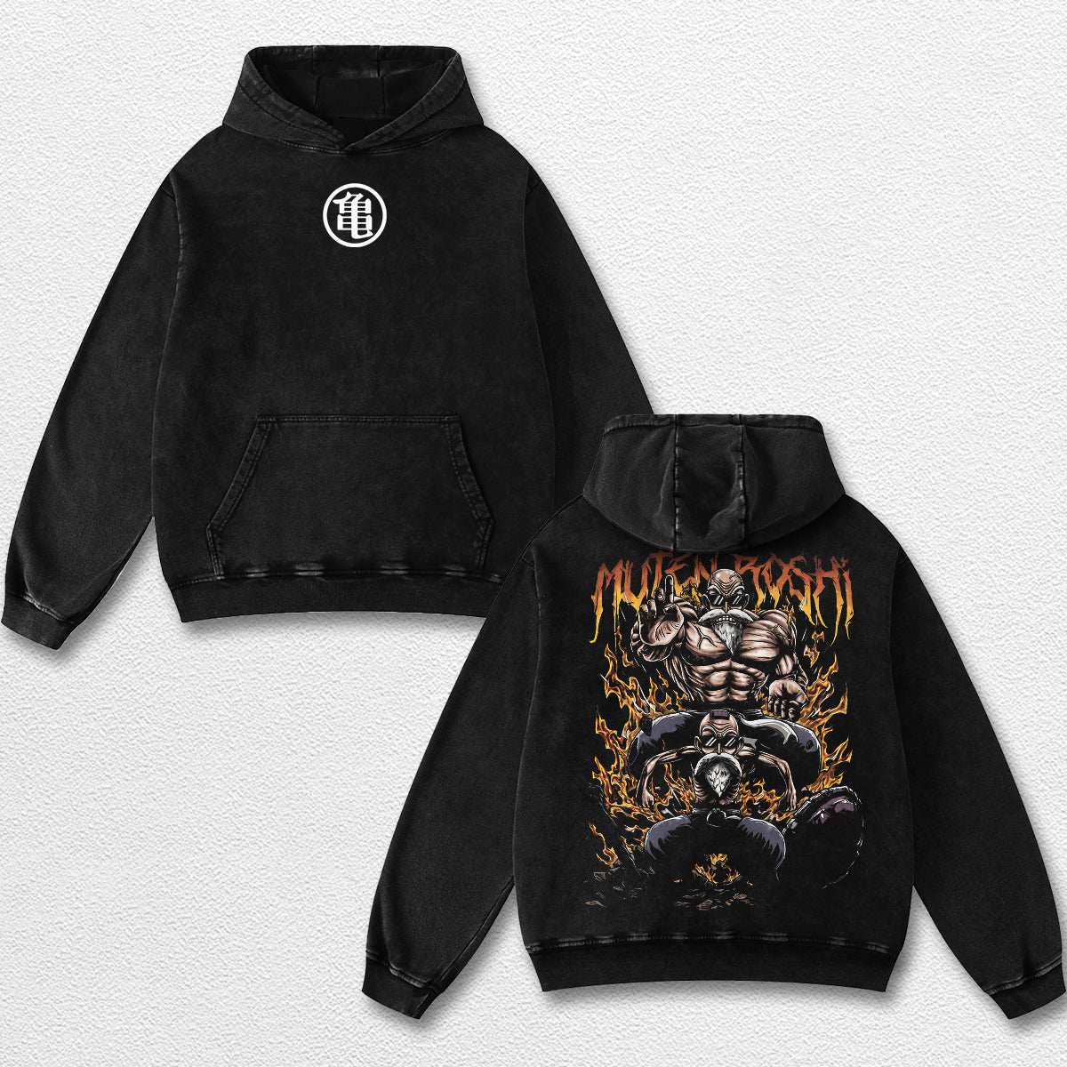 Retro Muten Roshi - Dragon Ball Z Oversize Lightweight Acid Washed Hoodie Sweatshirt Tee, Anime Graphic D – image 2