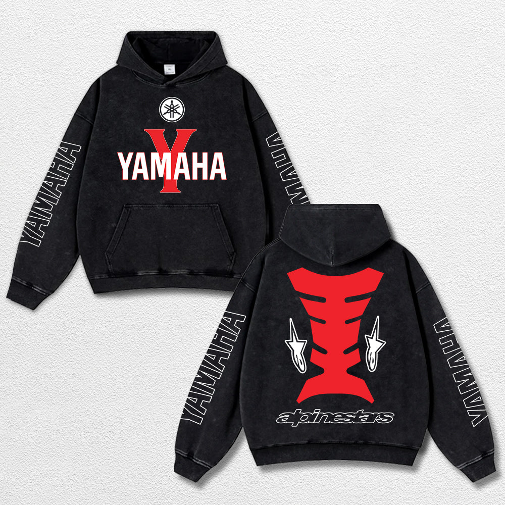 Retro Alpinestars Yamaha Racing Washed Hoodie MotoGP World Champion Enthusiast Apparel Streetwear Racing  – image 1