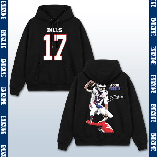 Josh Allen Buffalo Bills #17 Hurdling Tackler Vintage Graphic Hoodie Sweatshirt T-Shirt, NFL Fo – Black