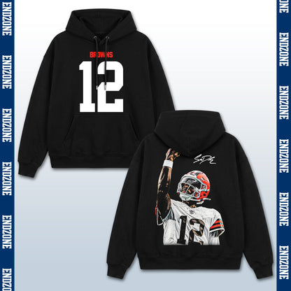 Tom Brady Cleveland Browns #12 Raising Fist Vintage Graphic Hoodie Sweatshirt T-Shirt, NFL Foot – Black
