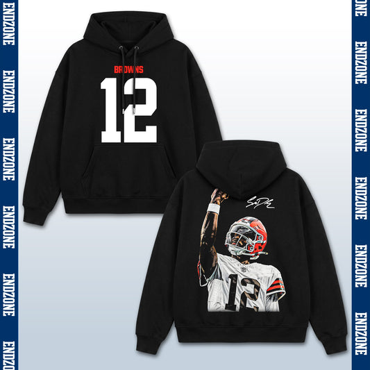 Tom Brady Cleveland Browns #12 Raising Fist Vintage Graphic Hoodie Sweatshirt T-Shirt, NFL Foot – Black
