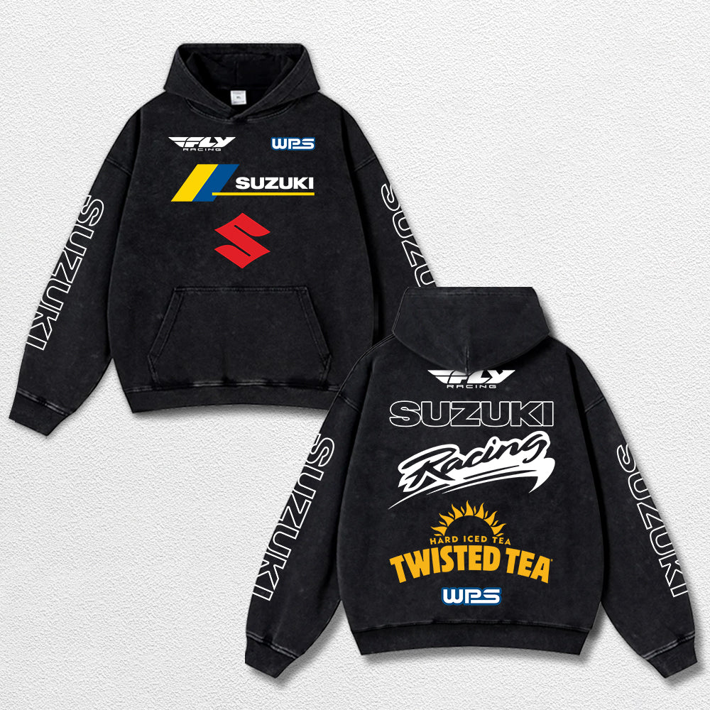 Retro Fly Suzuki Racing Washed Hoodie MotoGP World Champion Enthusiast Apparel Streetwear Racing Team Sup – image 1