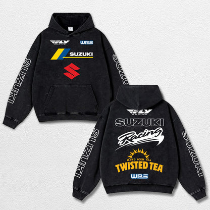 Retro Fly Suzuki Racing Washed Hoodie MotoGP World Champion Enthusiast Apparel Streetwear Racing Team Sup – image 1