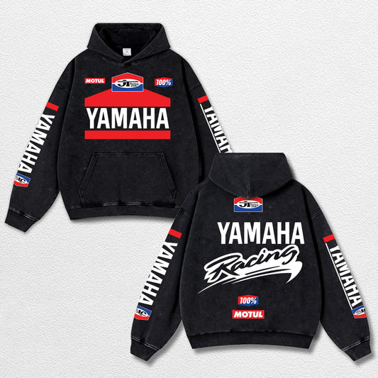 Retro JT Yamaha Racing Washed Hoodie MotoGP World Champion Enthusiast Apparel Streetwear Racing Team Supe – image 1