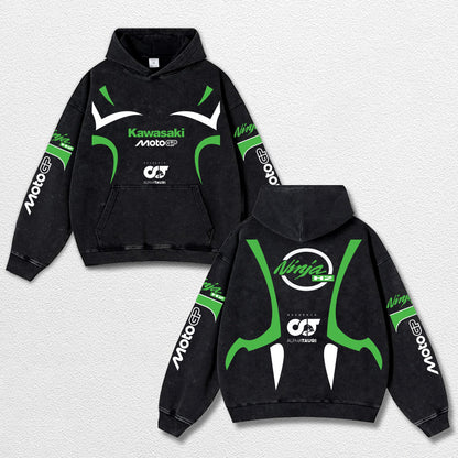 Retro Thunder Alphatauri Kawasaki Ninja H2 Racing Washed Hoodie MotoGP World Champion Enthusiast Apparel  – image 1