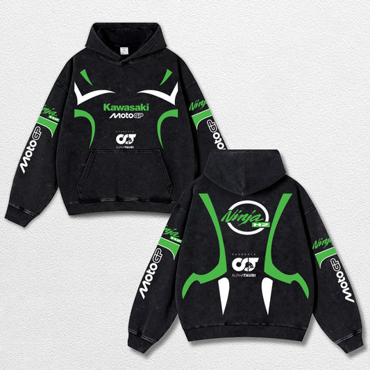 Retro Thunder Alphatauri Kawasaki Ninja H2 Racing Washed Hoodie MotoGP World Champion Enthusiast Apparel  – image 1