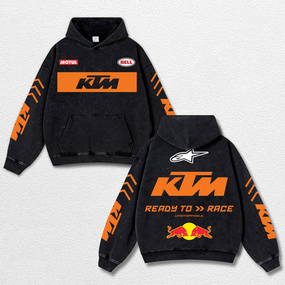 Retro Bell Helmets Redbull KTM Racing Washed Hoodie MotoGP World Champion Enthusiast Apparel Streetwear R – image 1