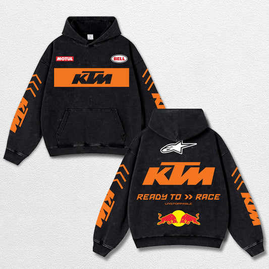 Retro Bell Helmets Redbull KTM Racing Washed Hoodie MotoGP World Champion Enthusiast Apparel Streetwear R – image 1
