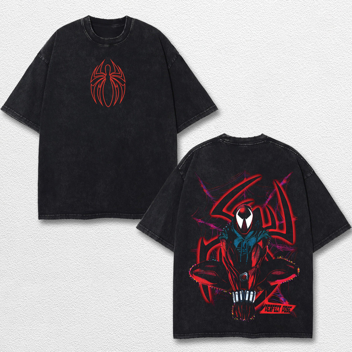 Spider Man Perfect Pose Hero Comic Double Printed Oversize Lightweight Acid Washed Tee, Character Marrvel – image 1