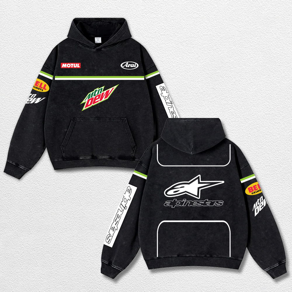 Retro Alpinestars Mountain Dew Racing Washed Hoodie MotoGP World Champion Enthusiast Apparel Streetwear R – image 1