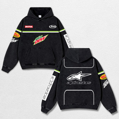 Retro Alpinestars Mountain Dew Racing Washed Hoodie MotoGP World Champion Enthusiast Apparel Streetwear R – image 1