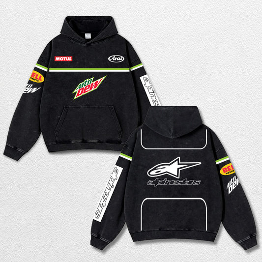 Retro Alpinestars Mountain Dew Racing Washed Hoodie MotoGP World Champion Enthusiast Apparel Streetwear R – image 1