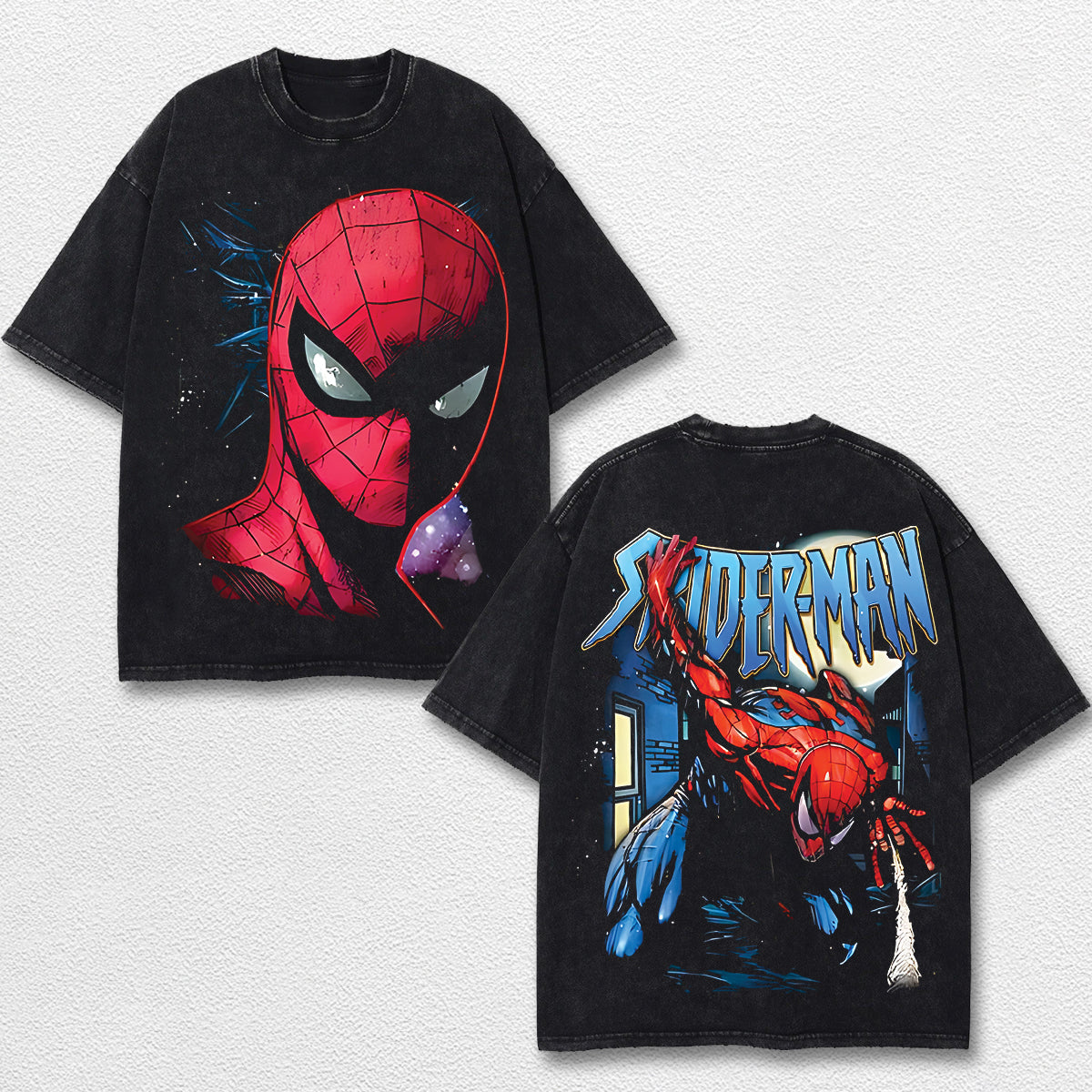 Spider Man Hero Comic Double Printed Oversize Lightweight Acid Washed Tee, Character Marrvel Comics TV Se – image 1